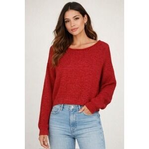 Wild Fable Women Red Marled Knit Crew Neck Long Sleeve Sweater Size M